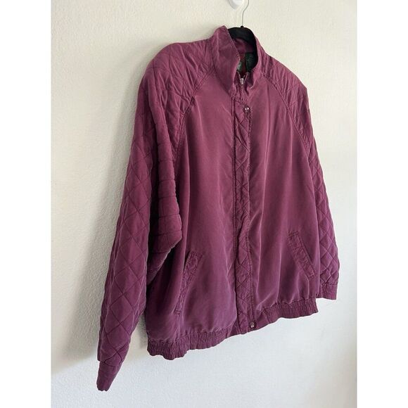 Hunt Club Womens Large Vintage Magenta Pink Silk Quilted Chore Jacket Zip Up - Picture 10 of 11